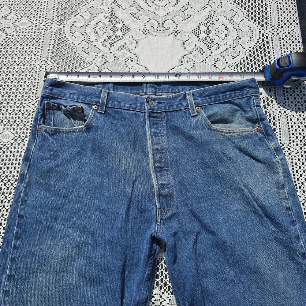 Levis 501 Jeans Mens 42x30 Blue Denim‎ Button Fly Straight Leg Made Guatemala